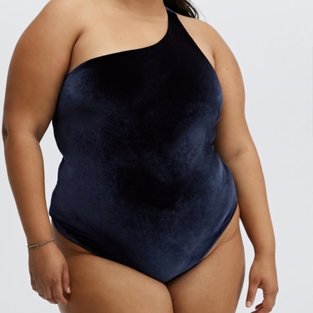 Fabletics One-Shoulder Velvet Bodysuit - Dark Blue